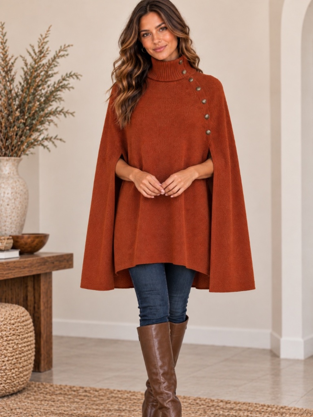 G.I.L.I. Burnt Orange Knit Cape Sweater